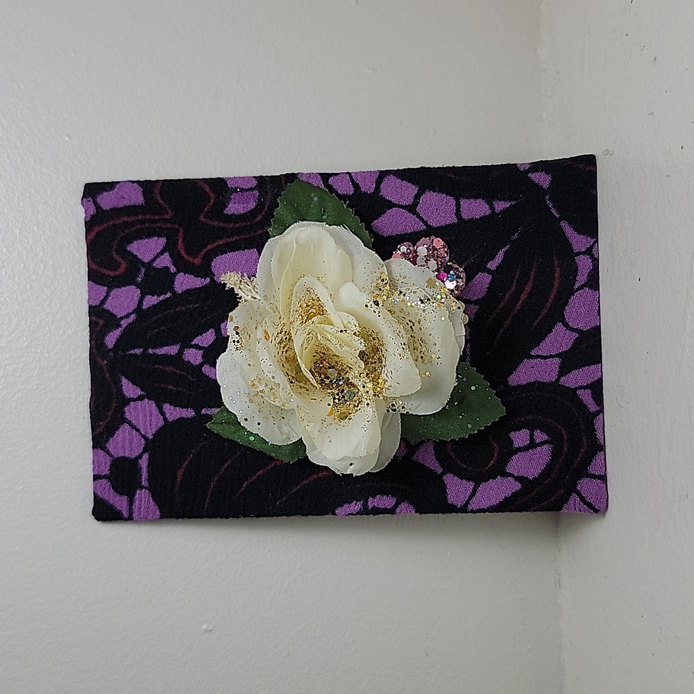 "Midnight Rose" Elegant Floral Sparkle Handcrafted 6x4 inches Wall Decor
